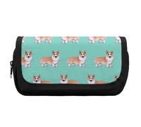 JiuPopular Estuche para lápices de doble capa, lindo Corgi Pet y bolsa de papelería de té con leche utilizada como estuche para lápices para oficina y escuela, bolsa de viaje de negocios o caja de