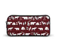 JiuPopular Estuche para lápices, diseño de búfalo a cuadros del bosque, bolsa de papelería de Navidad utilizada como estuche para lápices para oficina y escuela, bolsa de viaje de negocios o caja de