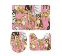 JiuPopular Juego de alfombrillas de baño de 3 piezas, bonito juego de alfombrilla de baño y alfombrilla de inodoro de chihuahua, alfombrilla antideslizante para baño, inodoro
