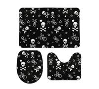 JiuPopular Juego de alfombrillas de baño de 3 piezas, diseño de calavera y huesos cruzados, alfombrilla de baño y alfombrilla de inodoro, alfombrilla antideslizante para baño, inodoro