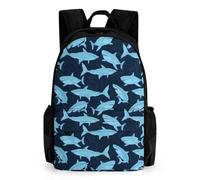 JiuPopular Mochila de día con diseño de mandala de gato tailandés siamés, mochila con bolsillos para senderismo, camping, viajes, Patrón de tiburón, 42x30.5cm