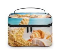 JiuPopular Neceser de viaje de piel con diseño de lobo marrón para mujer, Estrella de mar, 25x18x15cm