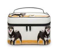 JiuPopular Neceser de viaje de piel con diseño de lobo marrón para mujer, Shiba Inu Dog, 25x18x15cm