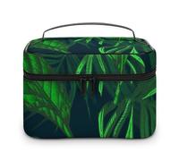 JiuPopular Neceser de viaje de piel para mujer, diseño de perro Boston Terrier, Planta verde de la selva tropical, 25x18x15cm