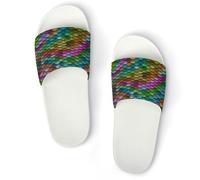 JiuPopular Pantuflas antideslizantes, deslizadores de escamas de pez arcoíris para hombres y mujeres, toboganes de ducha, Blanco Estilo 6, 43.5 EU