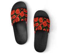 JiuPopular Pantuflas antideslizantes, deslizadores de flores de amapola roja para hombres y mujeres, toboganes de ducha