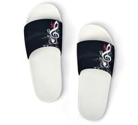 JiuPopular Pantuflas antideslizantes, deslizadores de música para hombres y mujeres, toboganes de ducha, Blanco Estilo 2, 43.5 EU