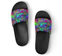 JiuPopular Pantuflas antideslizantes, deslizadores de oro rosa con purpurina sintética para hombres y mujeres, toboganes de ducha, Estilo negro 2, 36 1/3 EU