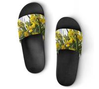JiuPopular Pantuflas antideslizantes, diseño de ramo de narcisos para hombres y mujeres, toboganes de ducha, Estilo negro 1, 38 2/3 EU