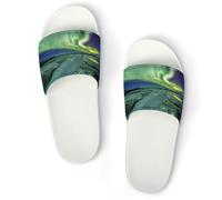 JiuPopular Pantuflas antideslizantes, hermosas luces del norte para hombres y mujeres, toboganes de ducha, Estilo blanco, 43.5 EU