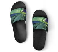 JiuPopular Pantuflas antideslizantes, hermosas luces del norte para hombres y mujeres, toboganes de ducha, Estilo negro, 38 2/3 EU