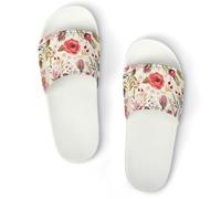 JiuPopular Pantuflas de ducha, deslizadores de flores de amapolas de acuarela para hombres y mujeres, deslizadores antideslizantes, Estilo blanco, 38 2/3 EU