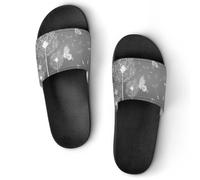 JiuPopular Pantuflas de ducha, diseño de mariposa blanca y diente de león para hombres y mujeres, sandalias antideslizantes, Estilo negro, 39 EU