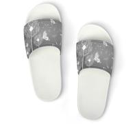 JiuPopular Pantuflas de ducha, diseño de mariposa blanca y diente de león para hombres y mujeres, sandalias antideslizantes, Estilo blanco, 42 1/3 EU