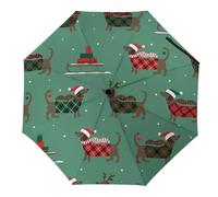JiuPopular Paraguas plegable, bonito paraguas con patrón de gato negro, paraguas de viaje de apertura y cierre automático para resistente al viento y a la lluvia, Perro salchicha navideño, Automatic