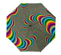 JiuPopular Paraguas plegable, estilo vintage, para botellas de vino y uva, paraguas de viaje resistente al viento, resistente a la lluvia, Psychedelic Trippy Rainbow, Manual