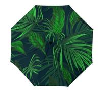 JiuPopular Paraguas plegable, hoja de palma y paraguas Monstera, paraguas de viaje de apertura y cierre automático para resistente al viento y a la lluvia, Planta verde de la selva tropical, Automatic