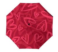 JiuPopular Paraguas plegable, paraguas con estampado de camuflaje verde, paraguas de viaje resistente al viento y a la lluvia, Cubierto con corazones rojos, Manual