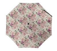 JiuPopular Paraguas plegable, paraguas con patrón de rosa, paraguas de viaje de apertura y cierre automático para resistente al viento, resistente a la lluvia, Patrón de rosas, Automatic