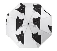 JiuPopular Paraguas plegable, paraguas contra el mal de ojo, paraguas de viaje resistente al viento y a la lluvia, Lindo grupo de gatos negros, Manual