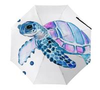 JiuPopular Paraguas plegable, paraguas contra el mal de ojo, paraguas de viaje resistente al viento y a la lluvia, Tortuga marina acuarela, Manual