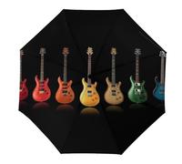 JiuPopular Paraguas plegable, paraguas contra el mal de ojo, paraguas de viaje resistente al viento y a la lluvia, Música colorida para guitarr, Manual
