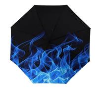 JiuPopular Paraguas plegable, paraguas de balón de fútbol, paraguas de viaje resistente al viento y a la lluvia, Llama ardiente azul, Manual