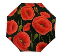 JiuPopular Paraguas plegable, paraguas de boxeo Boston Terrier, paraguas de viaje, apertura y cierre automático, resistente al viento y a la lluvia, Flor de amapola roja, Automatic