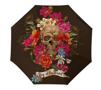 JiuPopular Paraguas plegable, paraguas de calavera azul con impresión D, paraguas de viaje con apertura y cierre automático para resistente al viento, resistente a la lluvia, Día de los Muertos