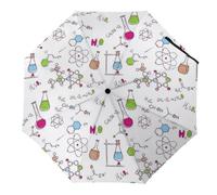 JiuPopular Paraguas plegable, paraguas de conejillo de indias de dibujos animados, paraguas de viaje resistente al viento y a la lluvia, Patrón de experimento de química, Manual