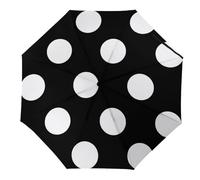 JiuPopular Paraguas plegable, paraguas de dibujos animados azul tiburón, paraguas de viaje con apertura y cierre automático para resistente al viento y a la lluvia, negro (lunares), Automatic