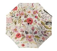JiuPopular Paraguas plegable, paraguas de flores de amapolas de acuarela, paraguas de viaje resistente al viento y a la lluvia