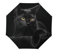 JiuPopular Paraguas plegable, paraguas de gato negro con patrón de gato, paraguas de viaje de apertura y cierre automático para resistente al viento y a la lluvia, Patrón de gato negro, Automatic