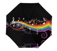 JiuPopular Paraguas plegable, paraguas de notas musicales de arco iris, paraguas de viaje resistente al viento y a la lluvia