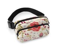 JiuPopular Riñonera ajustable con diseño de flores de amapolas de acuarela para correr, caminar, senderismo