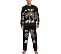 JiuPopular Ropa de dormir, conjunto de pijama de Bulldog Inglés para hombre, ropa de dormir de manga larga y pantalones, My Sprirt Animal Sloth, L