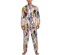 JiuPopular Ropa de dormir, conjunto de pijama de manga larga para hombre con estampado de ranas, Caballos de dibujos animados coloridos, XL