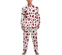 JiuPopular Ropa de dormir, conjunto de pijama de tren de vapor para hombre, ropa de dormir de manga larga y pantalones, Patrón de mariquitas infinito moteado, S
