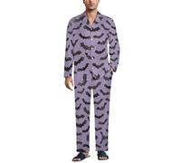 JiuPopular Ropa de dormir para hombre, conjunto de pijama con estampado de tiburón, camisa de manga larga con botones y pantalones, Bonito murciélago, S