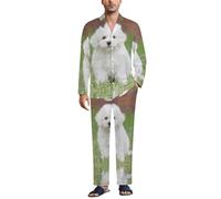 JiuPopular Ropa de dormir para hombre, conjunto de pijama de fútbol americano, camisa de manga larga con pantalones, Bichon Frise Dog, XL