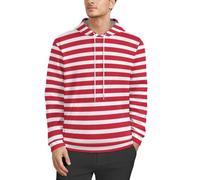 JiuPopular Sudadera con capucha para hombre, diseño de perro carlino, manga larga, informal, con bolsillos, Patrón de rayas rojas, 4XL