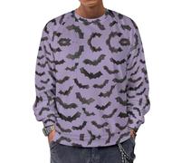JiuPopular Sudadera de manga larga con cuello redondo, bonito patrón de gato negro, suéteres casuales ligeros para hombre, Bonito murciélago, XL