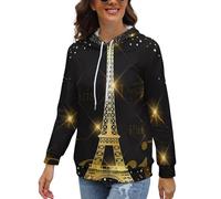 JiuPopular Sudadera para mujer, sudadera con capucha de tren de delfín, sudadera de manga larga con bolsillos, Torre Eiffel de París, Francia, L