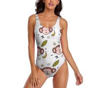JiuPopular Traje de baño para mujer, bonito conjunto de bikini de llama, trajes de baño de una pieza, Patrón de mono, plátano, L