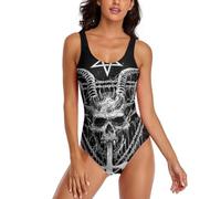 JiuPopular Traje de baño para mujer, conjunto de bikini de calavera de esqueleto rock and roll, trajes de baño de una pieza, Satánico, XL