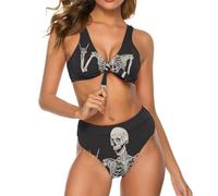 JiuPopular Traje de baño para mujer, conjunto de bikini de dos piezas con texto en inglés "I Love My Dog", Rock and Roll - Calavera de esqueleto, S