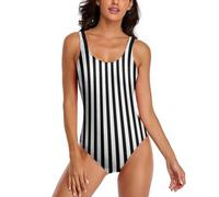JiuPopular Traje de baño para mujer, conjunto de bikini de perezoso lindo 111, trajes de baño de una pieza, Negro De La Raya, S