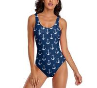 JiuPopular Traje de baño para mujer, conjunto de bikini verde con plantas tropicales de la selva, trajes de baño de una pieza, Punto de ancla náutica, L