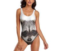 JiuPopular Traje de baño para mujer, conjunto de bikini verde con plantas tropicales de la selva, trajes de baño de una pieza, Bonito mapache., M