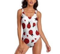 JiuPopular Traje de baño para mujer, diseño de mariquitas, conjunto de bikini moteado infinito, traje de baño de una pieza, Patrón de mariquitas infinito moteado, XL